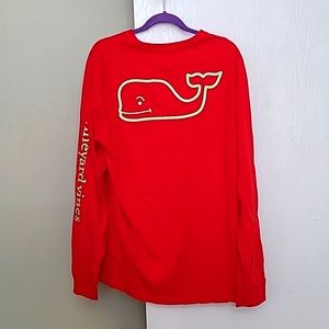 Vineyard Vines red whale Logo long sleeved youth Large t-shirt excellent conditi